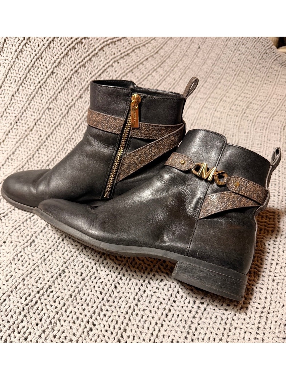 Michael Kors Women's Black Leather Harness Strap Ankle Boots – Size 9